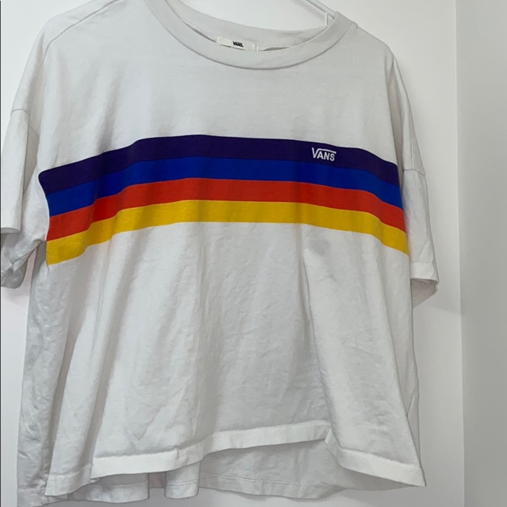 vans white basic tee with colored stripes